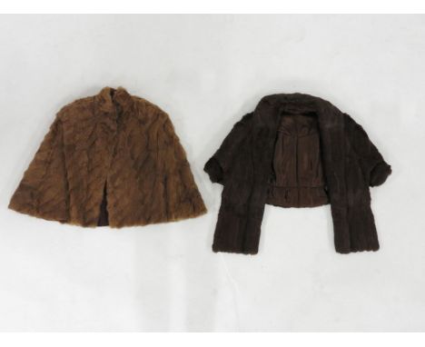 A 1940's brown Canadian squirrel bolero jacket and a 1940's light brown coney fur cape