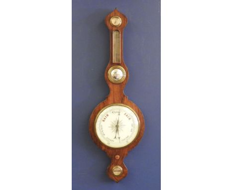 A Victorian rosewood banjo barometer, with hydrometer, thermometer and small convex mirror, 100cm