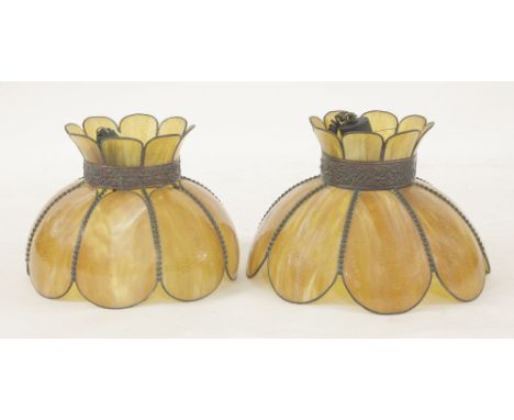 Two Tiffany-style amber glass ceiling light fittings,47cm diameter (2)