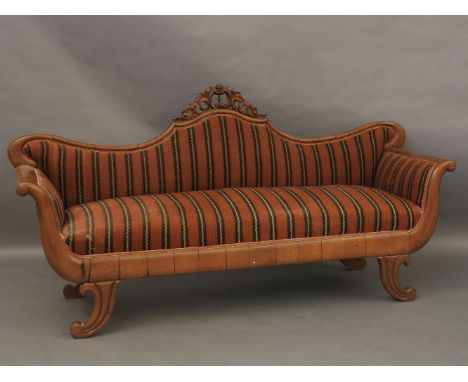 A 19th century mahogany framed scroll ended sofa, 215cm wide