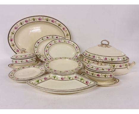 A Wedgwood cream ware part dinner set, 18th century, each piece with a grape and vine border, comprising a tureen and cover, 