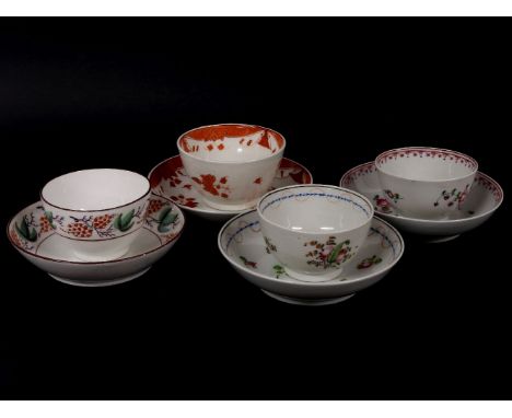 Four Newhall tea bowls and saucers