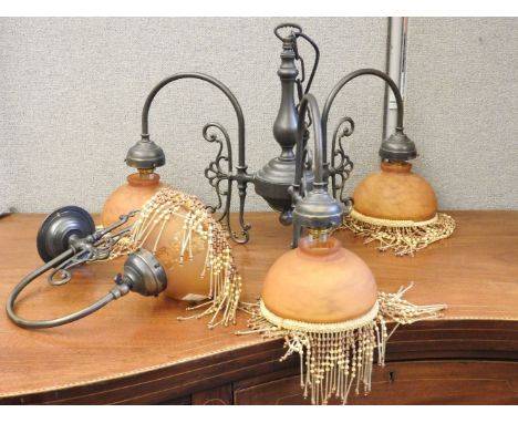 An Art Nouveau design chandelier, and matching wall light