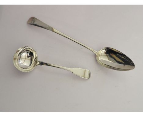 A Georgian silver basting spoon, and a Georgian silver ladle
