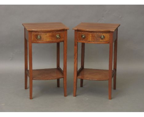 A pair of bedside tables, with styled drawers and a shelf below, 37cm wide (2)