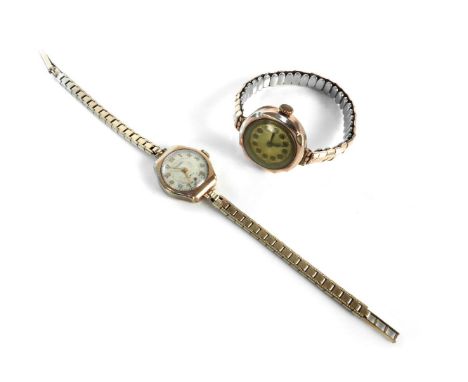 A 9ct gold ladies Rotary mechanical watch head with bracelet, later rolled gold watch, and a 9ct gold ladies mechanical expan