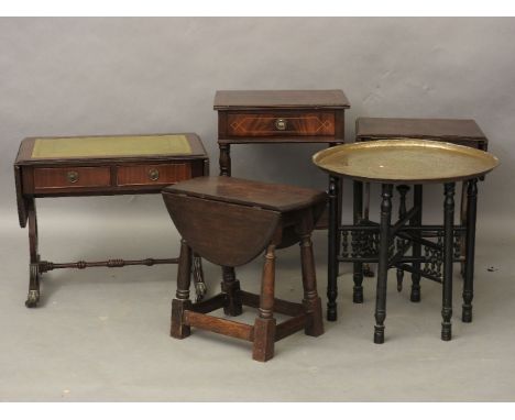 An oak low tripod table, and a collection of various lamp tables