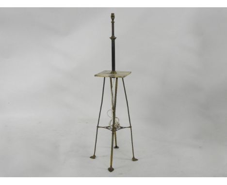 An Art Nouveau brass standard lamp, 130cm tall
