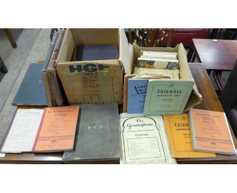 Two boxes of vintage record catalogues 