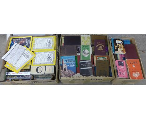 Three boxes of vintage books including Agatha Christie and music books 