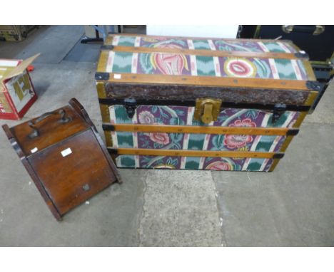 A dome topped steamer trunk and an Edward VII walnut coal scuttle 