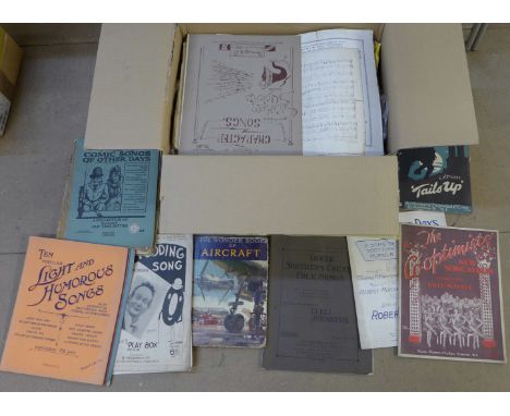 A collection of vintage books, 78rpm record box sets, sheet music and song books 