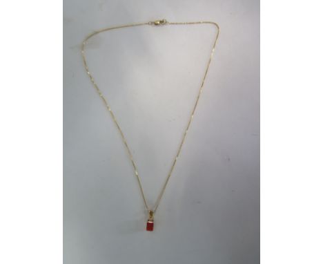 An 18ct gold fire opal and diamond pendant on an 18ct chain with 9ct clasp, total weight approx 2 grams, chain approx 40cm lo