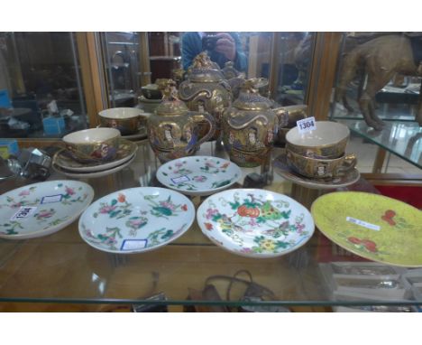 A Satsuma dragon decorated tea service, six setting some minor gilt wear but all generally good + also five Chinese decorated