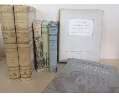 Six Cambridge related books, City of Cambridge parts 1 and 2 with map and college plans, West Cambridgeshire 1968, HMSO, Loui