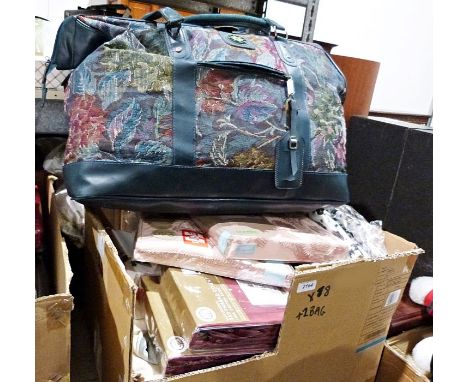 Ten boxes and two holdalls of assorted textiles, linen, duvet covers, etc.