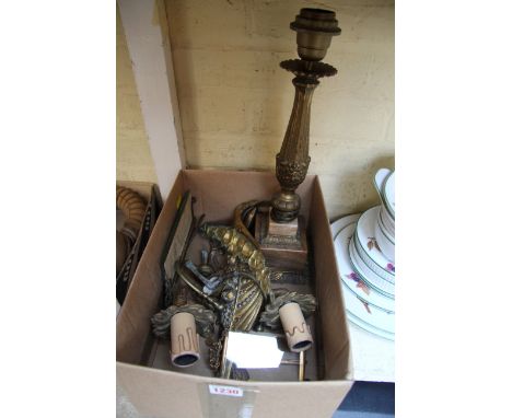 A small quantity of brassware, to include a table lamp. 