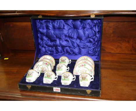 A cased set of six Spode 'Old Bow' pattern coffee cups and saucers. 