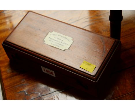 A 19th century mahogany cased Sikes Hydrometer, the hinged top with inset ivory plaque inscribed 'Pastorelli & Rapkin No.9915