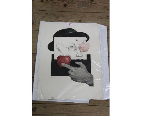 Mario Martin Del Campo, portrait with apples, signed, dated 84 and numbered 73/180, colour print I.38 x 29cm.