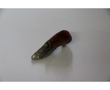 Of sewing interest: a 19th century white metal novelty shoe pin cushion.