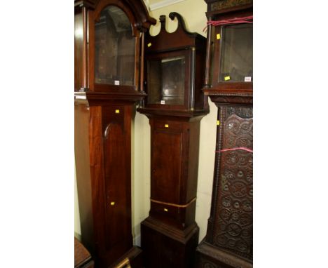 An oak and mahogany longcase clock case, 196cm high. 