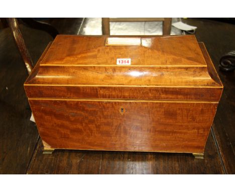 An oversized George III mahogany and line inlaid sarcophagus tea caddy, 44cm wide. 