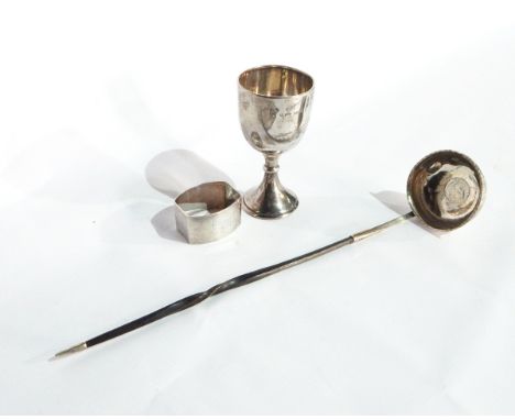 A Georgian silver punch ladle with a George II inset coin and turned horn handle together with a George VI silver cup, Birmin