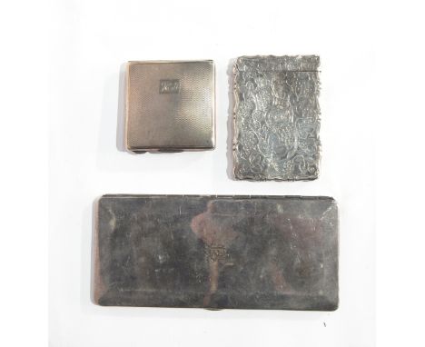 A Victorian silver card case with overall floral engraving, hinged top, Birmingham 1859 together with a silver engine-turned 