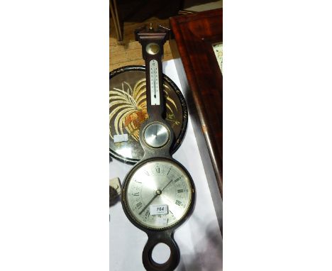 Modern clock barometer in banjo-style case together with embroidered picture of an exotic bird 