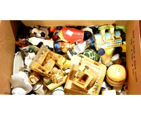 Quantity of novelty and decorative salts and peppers together with Emirates resin scale models of buildings (1 box) 