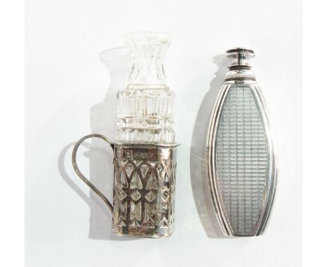 A George V silver scent bottle of oval form with engine-turned decoration, with dropper, Birmingham 1929 together with a silv