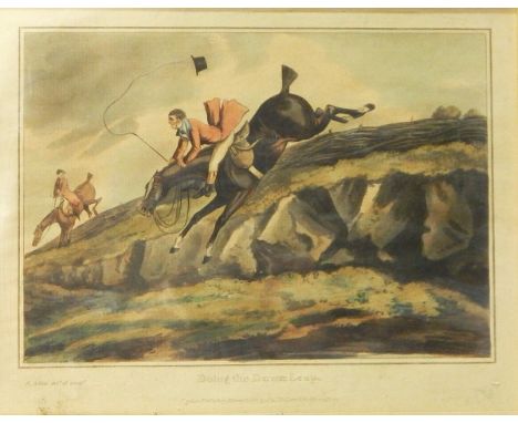 A pair of 19th century handcoloured hunting prints in bird's eye maple frames 