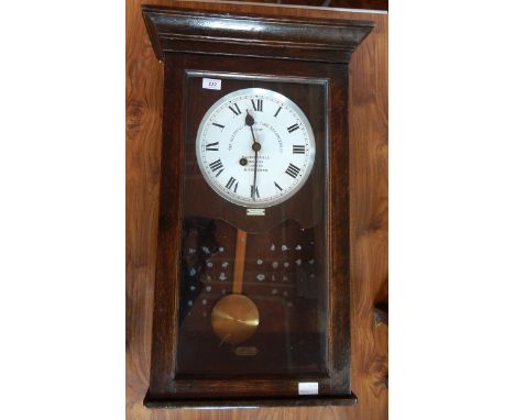 Gledhill Book Time Recorder patent, Huddersfield, Halifax, London, Birmingham chiming movement in stained wood case, 88cm lon