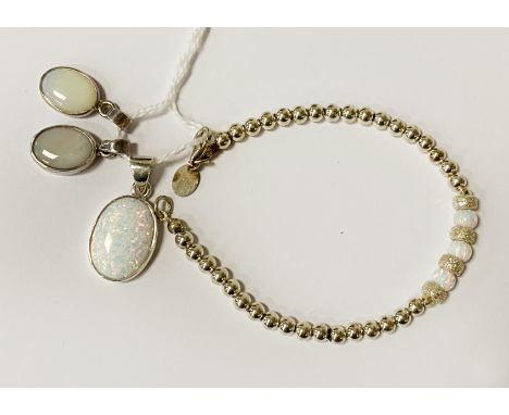 3 STERLING SILVER WHITE OPAL PENDANTS &amp; BRACELET