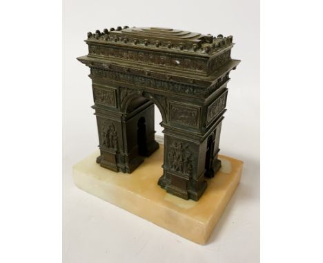 BRONZE ARC DE TRIOMPHE ON MARBLE BASE