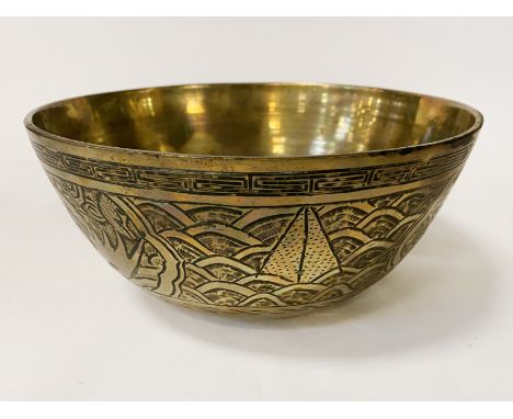 EARLY CHINESE BRONZE BOWL - 24CMS DIAMETER 11CMS HIGH