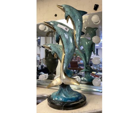 COLOUR BRONZE DOLPHIN GROUP ON MARBLE BASE - 60 CMS (H)