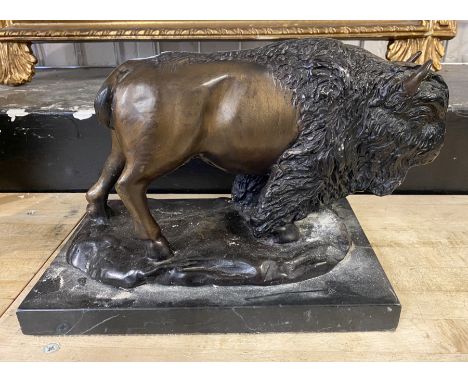 BRONZE BISON ON MARBLE BASE - 31CM (L)