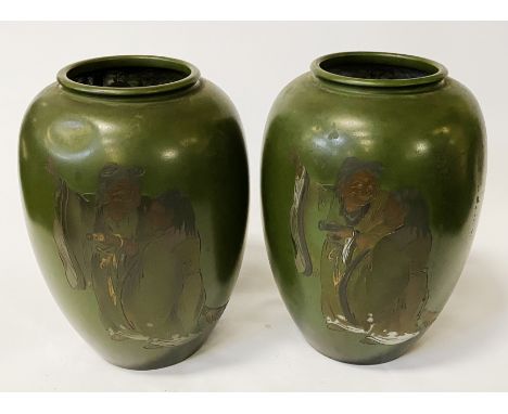 PAIR OF BRONZE JAPANESE VASES - 23 CMS (H)