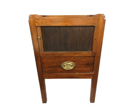 A George III mahogany tray top commode cabinet, width shutter front, on square legs, height 73 cm, width 47 cm, depth 42 cm.