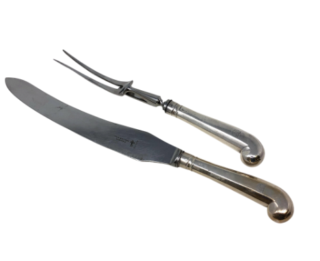 A silver-handled carving knife and fork, London marks rubbed, length 35cm. (2)