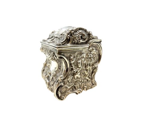 A fine Victorian silver tea caddy, Joseph Angell &amp; Joseph Angell II, London 1844, cast and chased in the rococo style, th