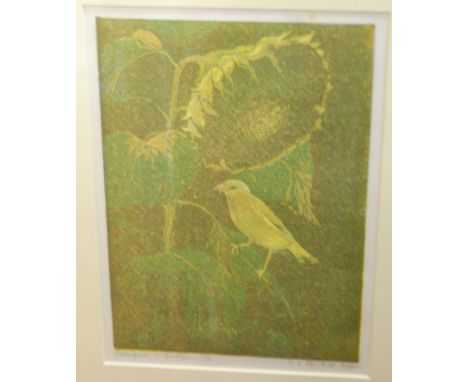 P M Roper - Greenfinch and Sunflower, lithograph, signed and titled in pencil; and six others by the artist; one original wor