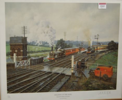 Malcolm Root (b.1950) - Holding up the Mail, Manningtree Junction, lithograph; and other railway related prints (5)