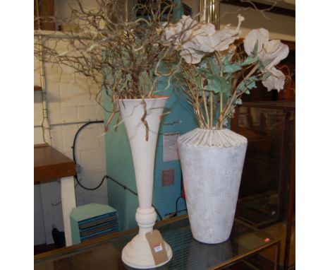 A ceramic trumpet form vase, together with a further contemporary tapering vase (2)