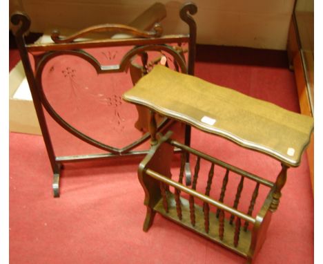 A modern beechwood magazine rack; together with a mirrored fire screen (2)