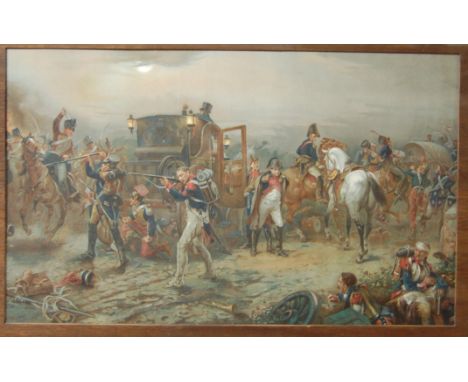 Capture of Napoleon's carriage after the Battle of Waterloo, oak framed print