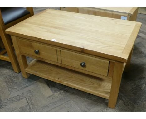 2 tier light oak coffee table with fitted drawer - matching previous lot 