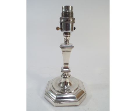 Hallmarked silver candlestick by Mappin and Webb later converted to be electric lamp base, height 23cm